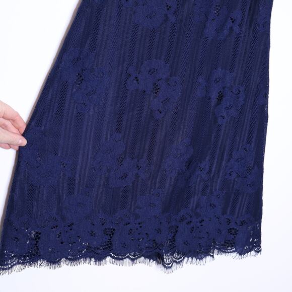 ASTR The Label Shelley Mini Dress Navy Lace Overlay Cut Out Back Women's M - Picture 7 of 13